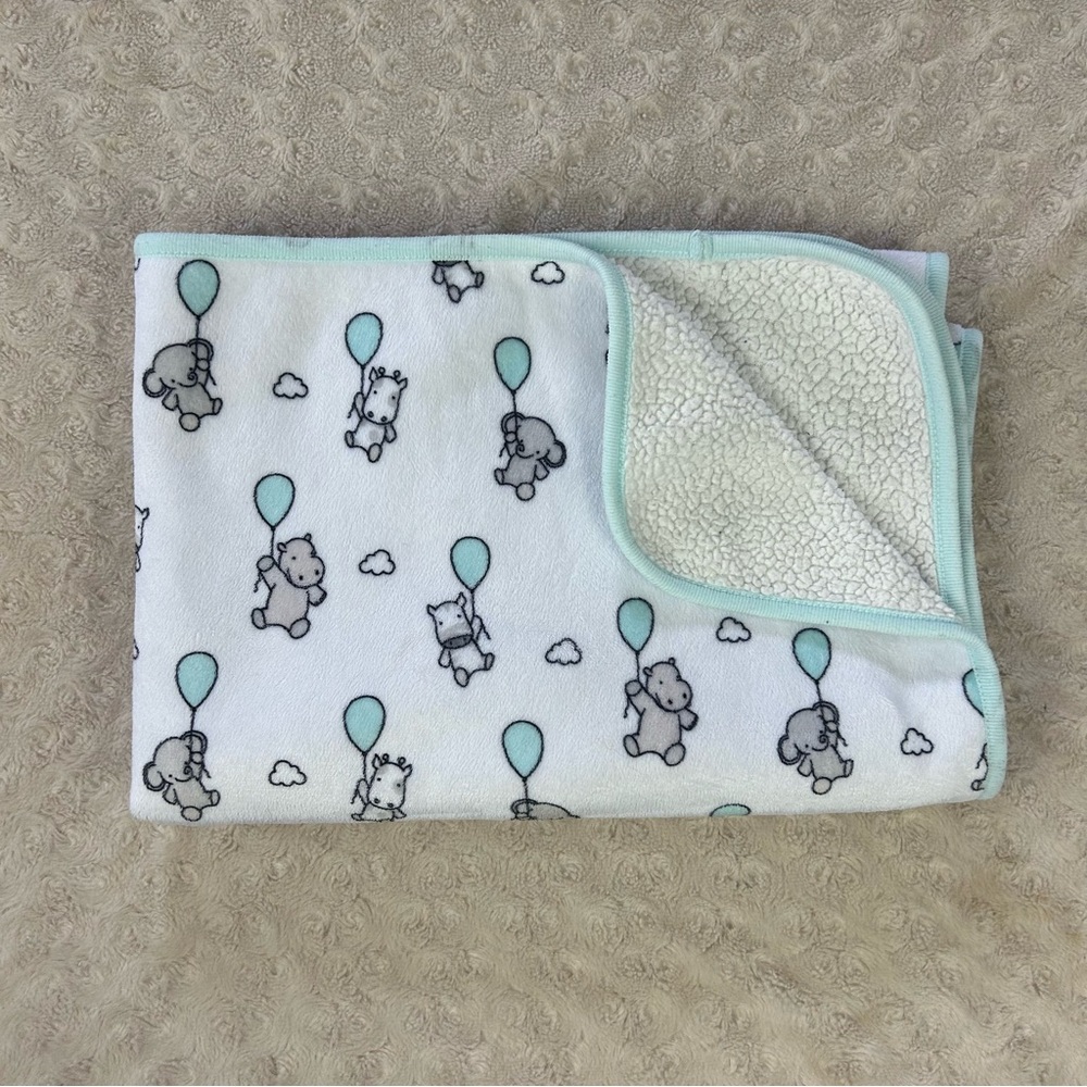 Bundles Baby Place Hippo Elephant Balloon Blanket Aqua Blue White Gray Clouds